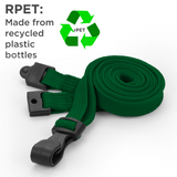 Recycled Plain Dark Green 10mm Lanyards with Plastic J-Clip | Pack of 100 - Cards-X (UK)