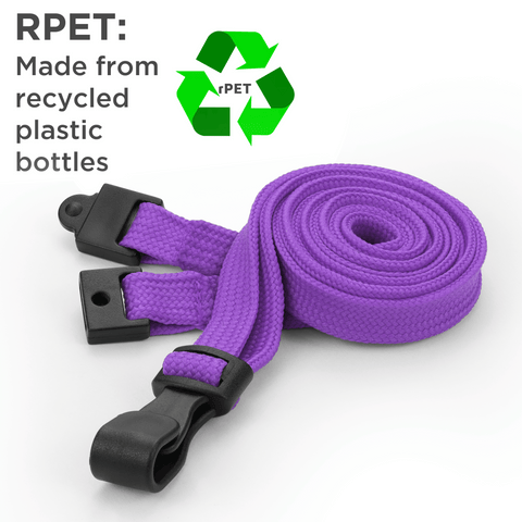 Recycled Plain Purple 10mm Lanyards with Plastic J-Clip | Pack of 100 - Cards-X (UK)