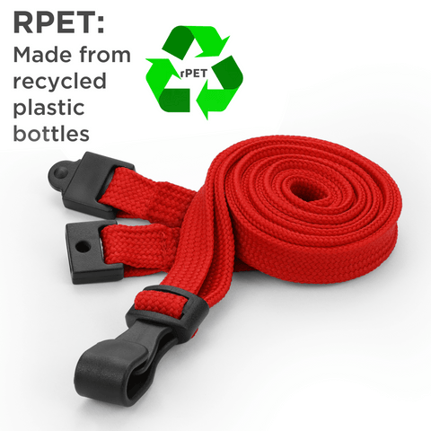 Recycled Plain Red 10mm Lanyards with Plastic J-Clip | Pack of 100 - Cards-X (UK)